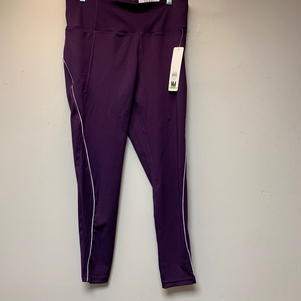 Nicole Miller Sport Leggings Women Large Plum New High Waist 7/8 Piping NML7106